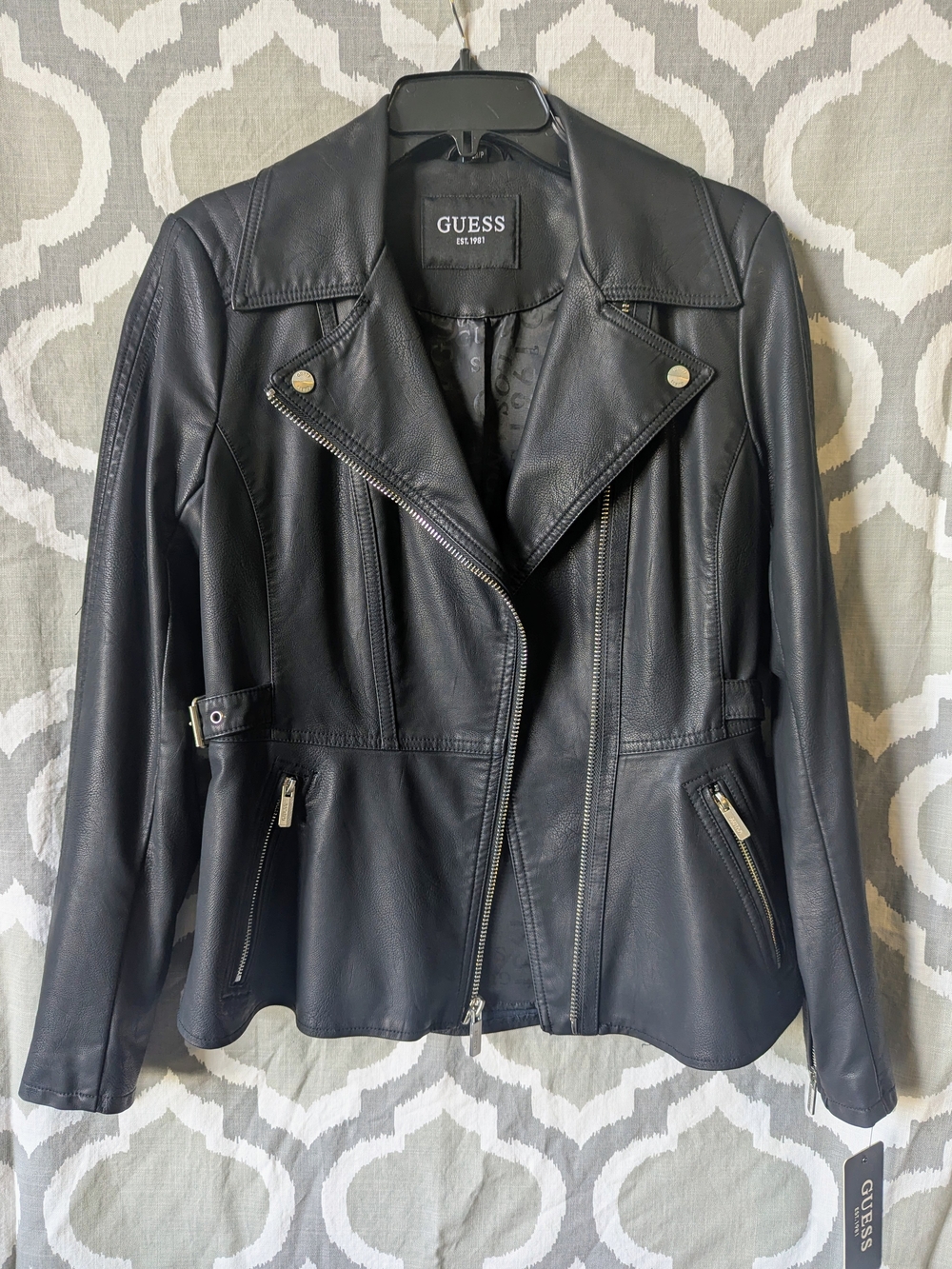 GUESS Black Faux Leather Moto Jacket